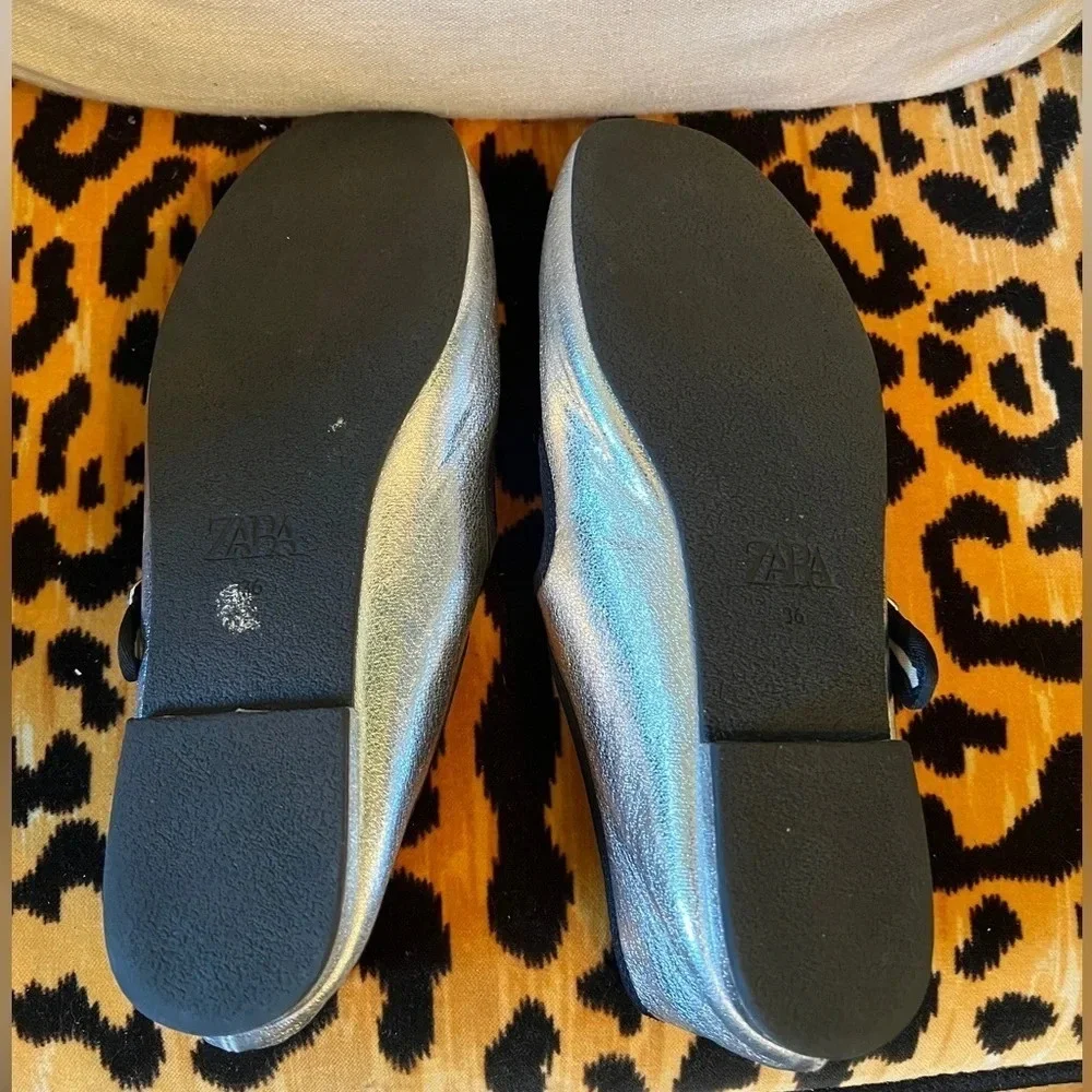 ZARA Silver and Black Trim Mary Janes - Picture 7 of 8
